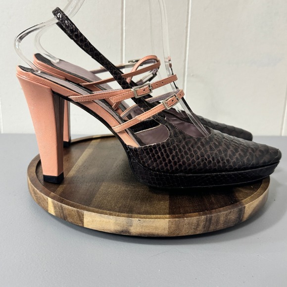 Kenneth Cole New York Heels Snake Embossed Leather Slingback Platform Pumps 8.5 - Picture 1 of 14